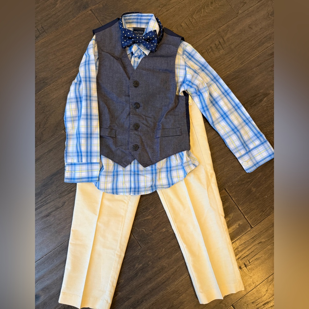 Nautica Blue Plaid Shirt with Navy Polka Dot Tie